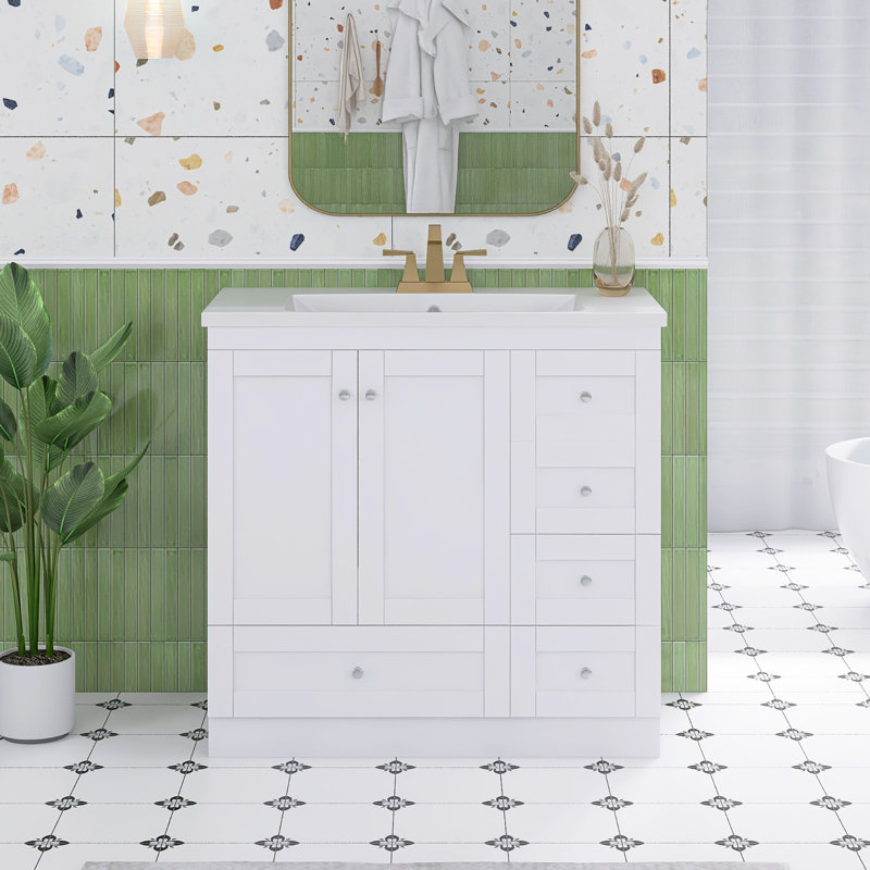 Ensemble de meuble-lavabo autoportant 36 po avec plateau en résine 36 po, White