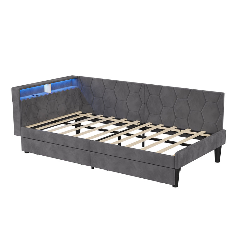 Upholstered Velvet Daybed, European Single (90 x 200 cm), Grey