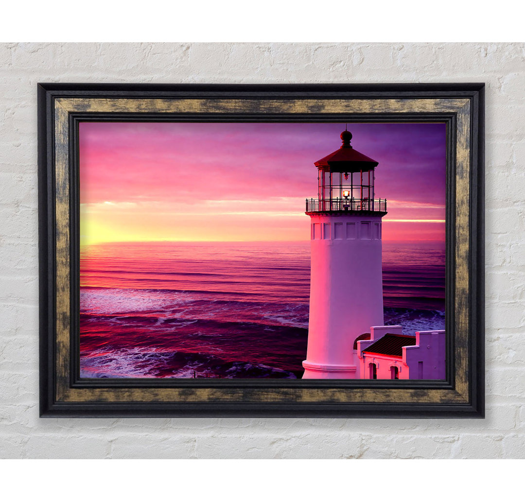 Gerahmtes Leinwandbild Lighthouse Pink Sunset