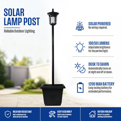 Solar Lamp Post with Planter，Dusk to Dawn LED