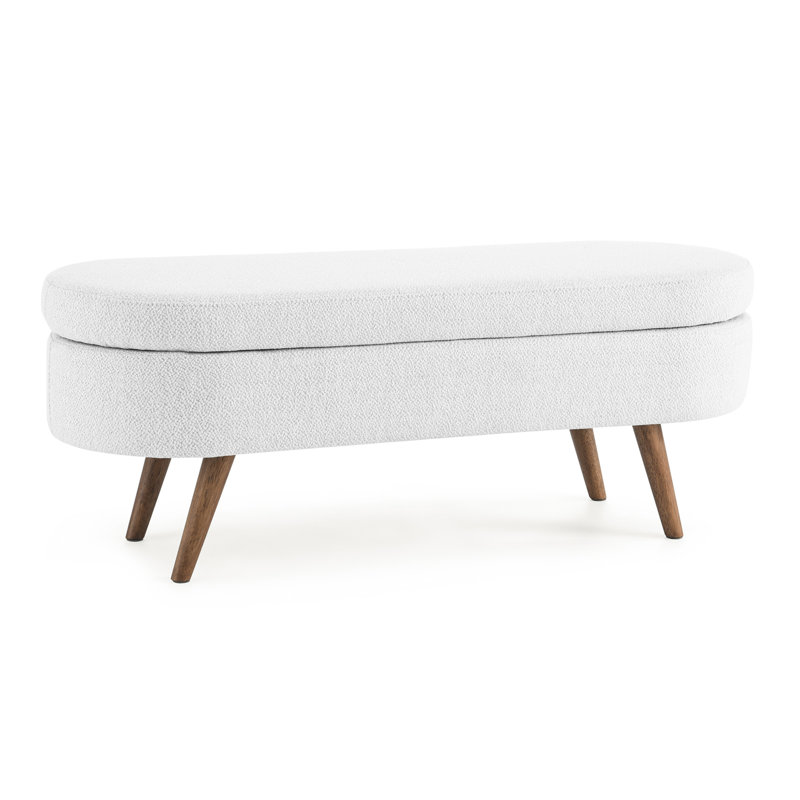 Ottoman Oval Storage Bench,Rubber Wood Legs, (43.5"x16"x16"), White