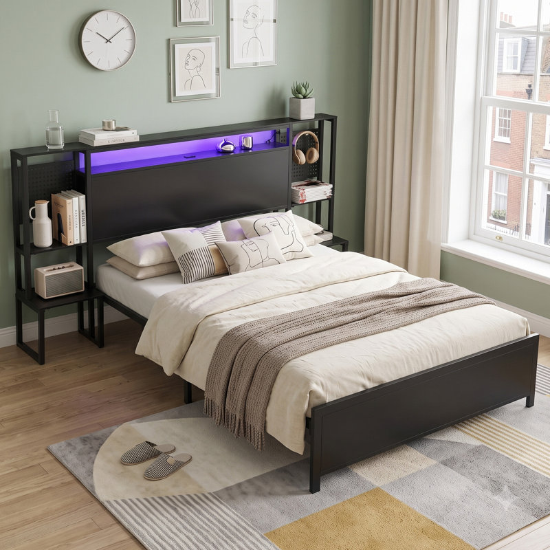 LED Metal Bed with Charging