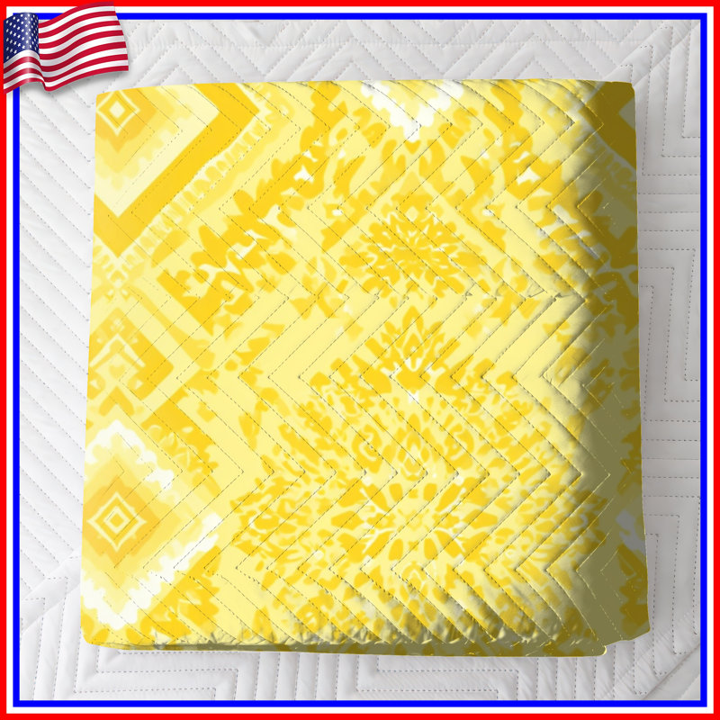 Couvre-lit matelassé jaune à motif orné toutes tailles, Double