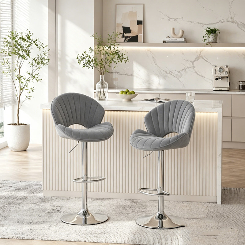 Ensemble de tabourets de bar réglables avec dossier et repose-pieds, Grey