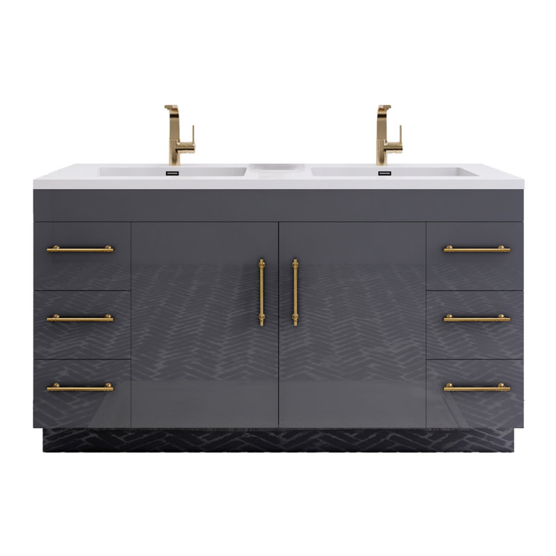Meuble-lavabo à double cuve Spring, Gris brillant
