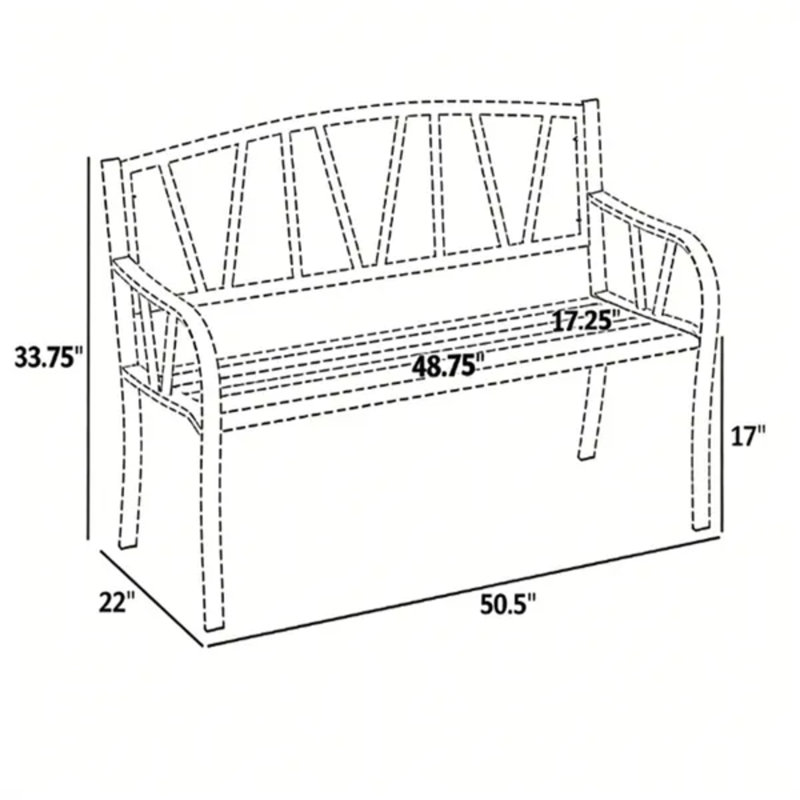 Banc de jardin noir 50,5 × 22 × 33,75 po, chaise de véranda 2 places avec dossier et accoudoirs en forme de V, structure en acier