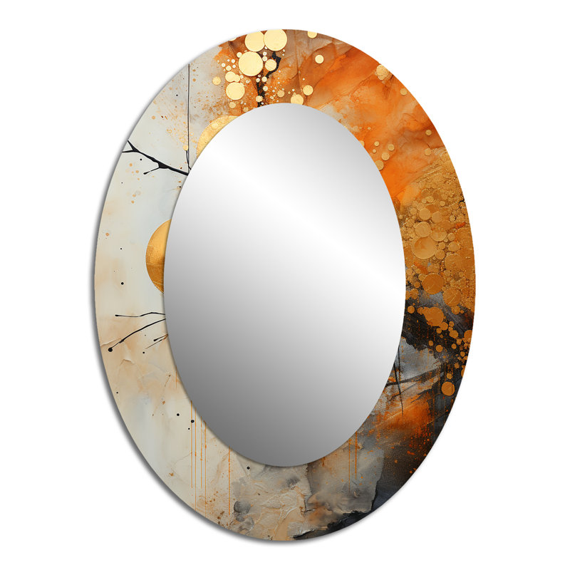 Doré gris doré rustique Reflections I - grand miroir mural ovale sur métal, 40 po x 30 po