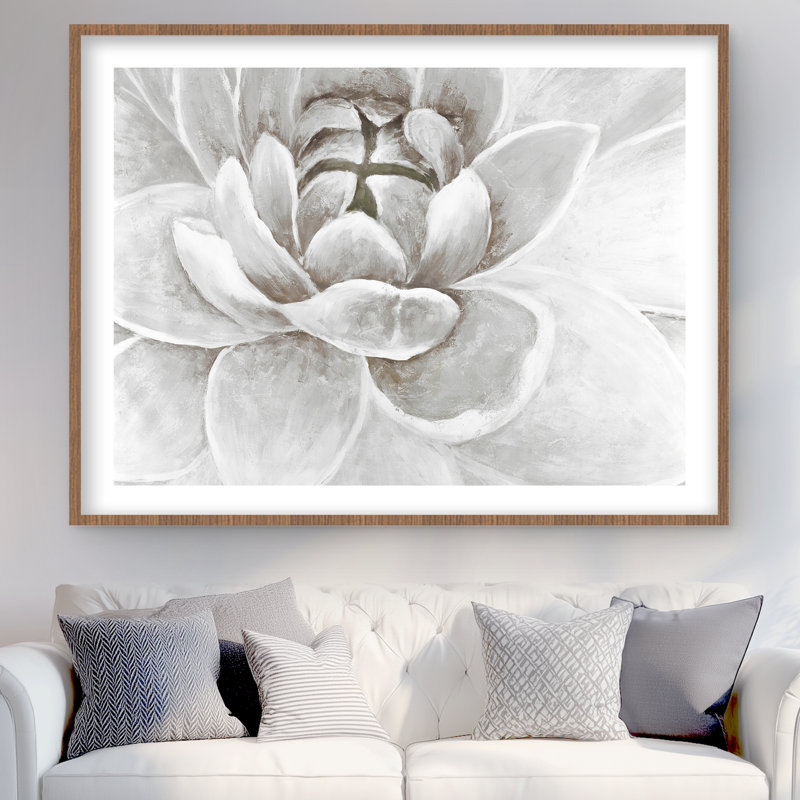 Délicat chrysanthème blanc - reproduction encadrée mate pour la décoration, H 36 po x l 48 po, Blanc, Brun