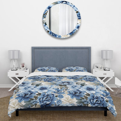 Ensemble de housse de couette floral à motif victorien bleu et blanc