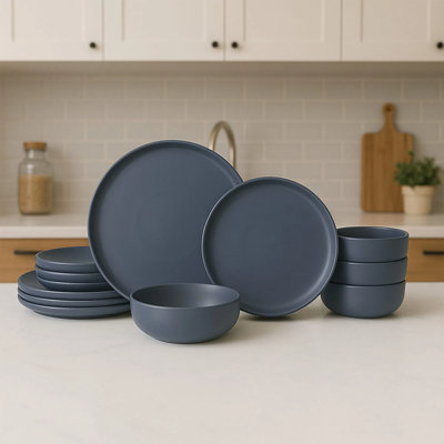 12-piece Stoneware Dinnerware Set, Service For 4 With Plates & Bowls, Dishwasher & Microwave Safe Stackable Dishes, Non-toxic Matte Glaze Kitchenware