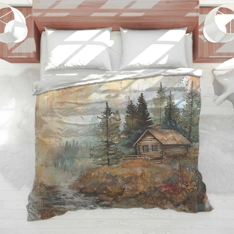 Rustic Cabin Forest Comforter, King