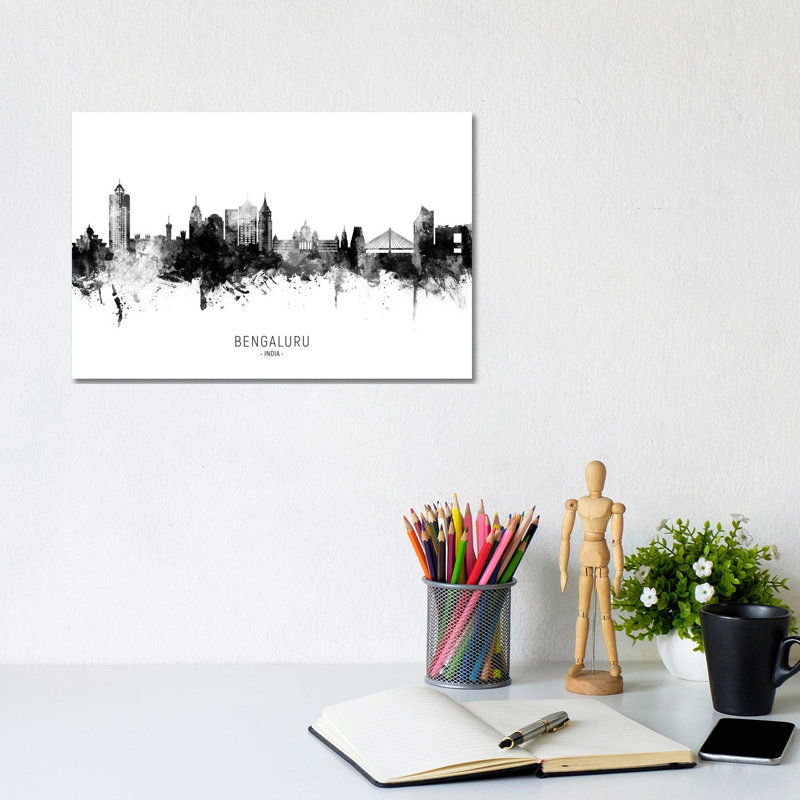 Bengaluru India Skyline Name Bw by Michael Tompsett - Wrapped Canvas Gallery-Wrapped Canvas Giclée, 20.32 cm H x 30.48 cm W