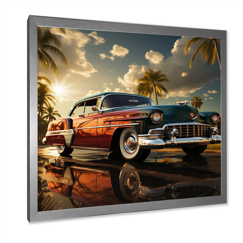 Voiture rétro classique rétro rouge I, Cadre simple argenté, H 16 po x l 16 po x P 1 po