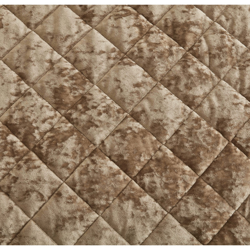 Lux Tan Velvet Queen Quilt Set with Diamond Stitching