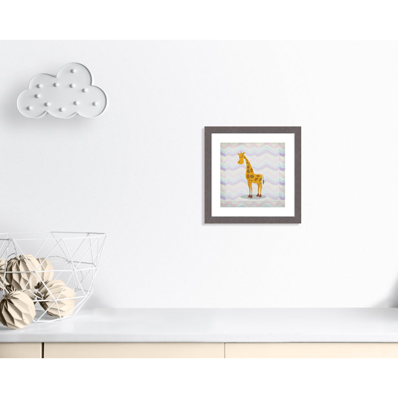 Décalcomanie murale «Pink Giraffe Time», Encadré plat à grain de bois gris, H 16 po x l 16 po x P 0,6 po