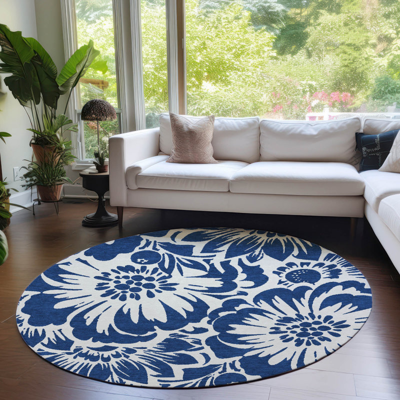 Rockcrest Washable Floral Indoor / Outdoor Rug, Round 8'