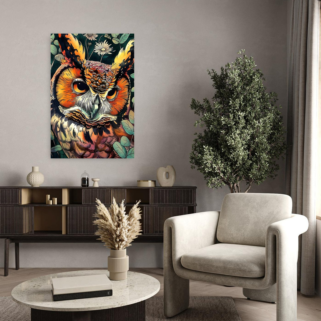 Forest Owl Portrait Abstract Contemporary Bird Owl Forest Landscape Wall Art Print