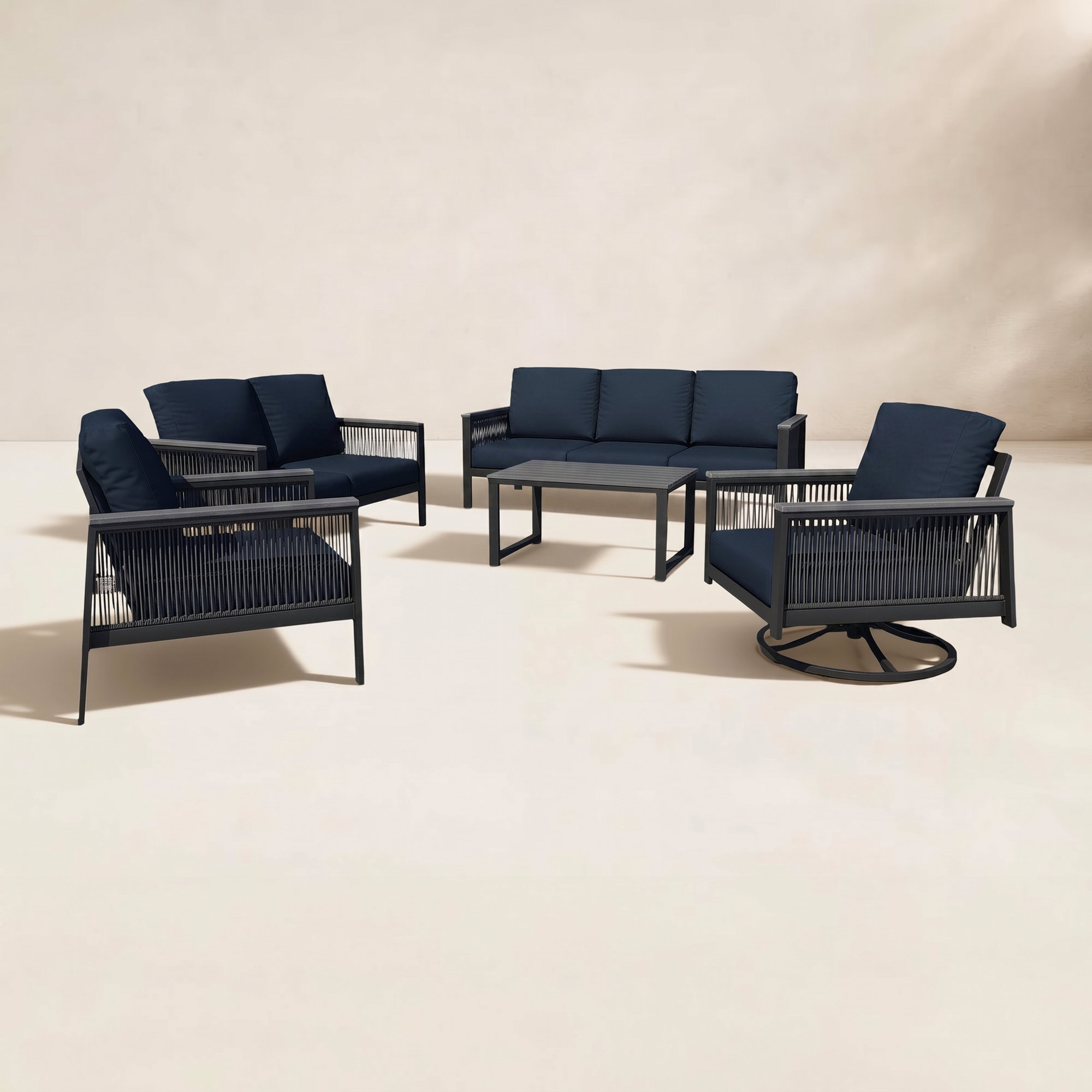 Townsend 7 - Person Patio Conversation Set with Cushions, Canvas Navy