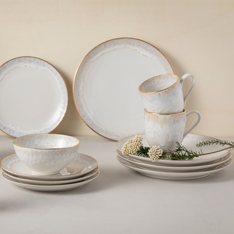 Taormina Fine Stoneware Salad/Dessert Plate, White-Gold