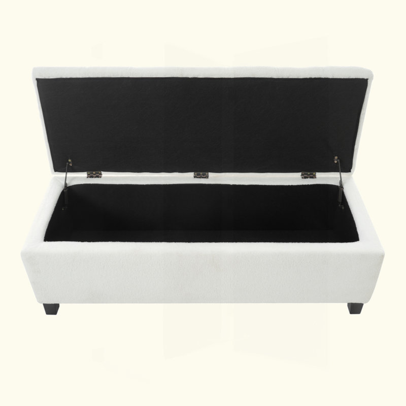 Banc repose-pieds avec rangement, pieds en bois d'hévéa, capacité de 300 lb, Blanc