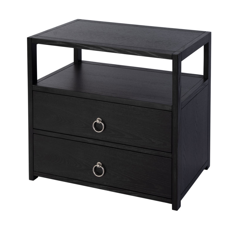 Lark 2 Drawer Wide Nightstand, Black