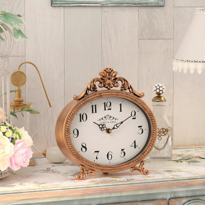 Horloge de table rétro sur support, horloge décorative de bureau et d'étagère, horloges de manteau de style rustique français, cadre en métal finition or antique, ferme, chambre à coucher, chevet, salon, horloges-cadeaux