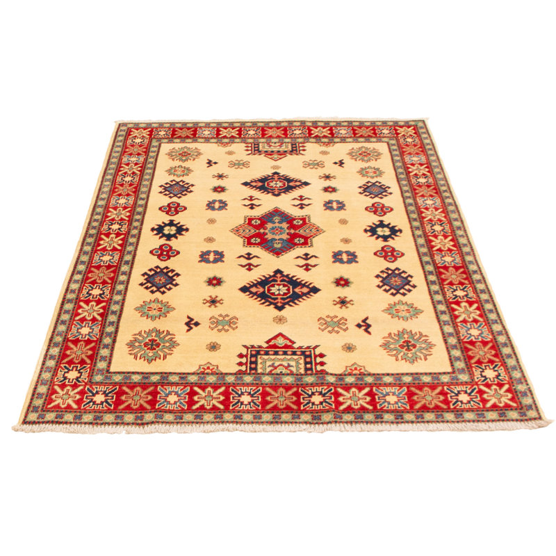 Tapis ivoire en laine noué à la main de conception unique 4 pi 11 po x 6 pi 2 po Mosawer