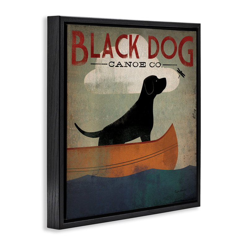 «Black Dog Canoe Company», art mural sur toile flottante à grain brun par Ryan Fowler, Cadre flottant noir de jais