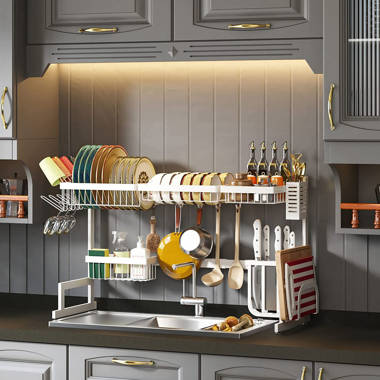 Adjustable Stainless Steel Over The Sink Dish Rack Passetas Finish/Color: White