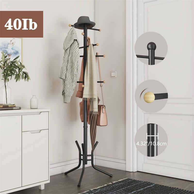 Ansharah Metal Freestanding 12 - Hook Coat Rack, Black