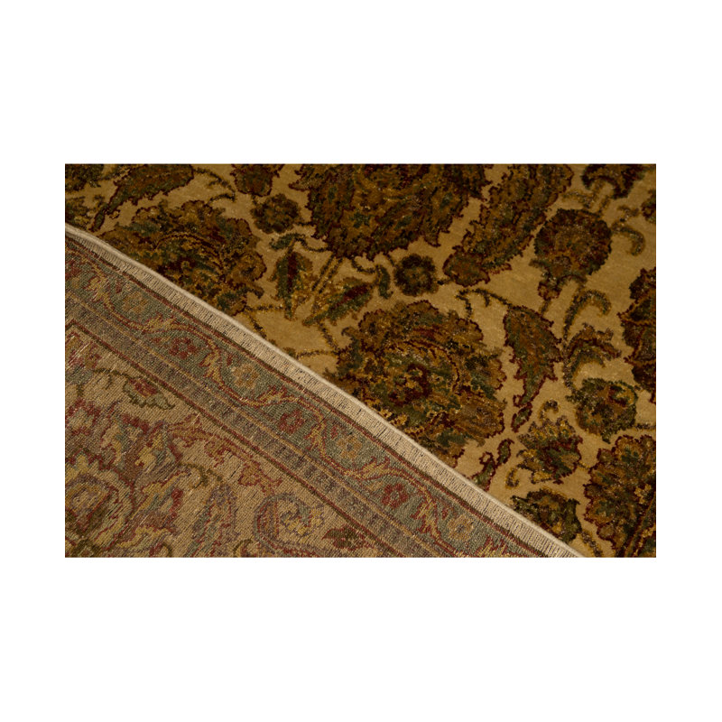 Tapis crème et doré noué à la main de haute qualité