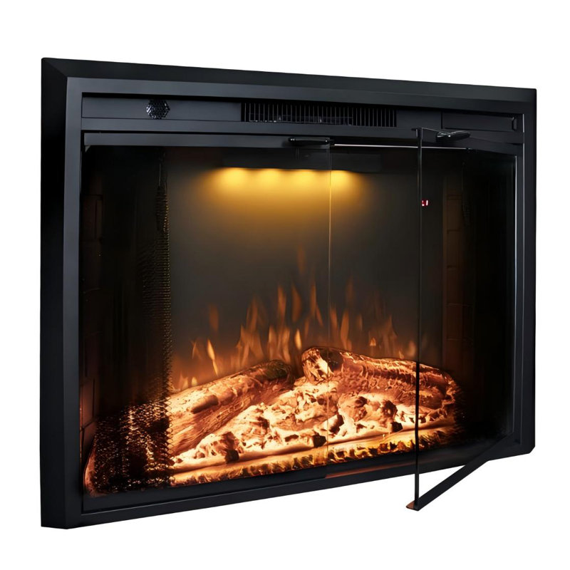 Recessed-In Realistic Flame Electric Fireplace With Adjustable Heat, Timer, 27.5" H x 35.63" W x 6.3" D