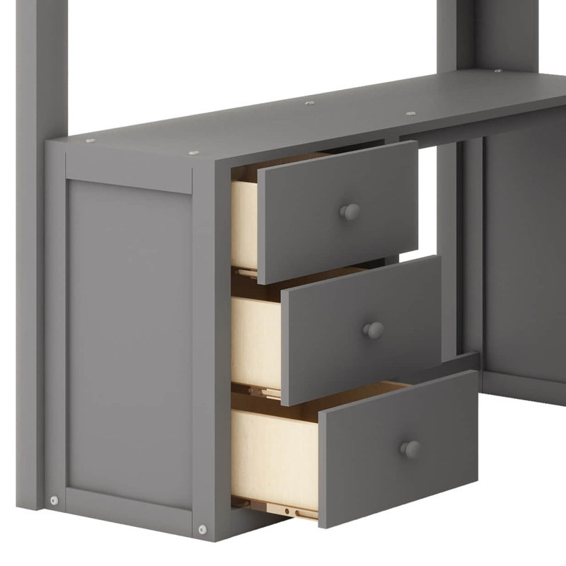 Lit mezzanine avec tiroirs, bureau et garde-robe, Gris