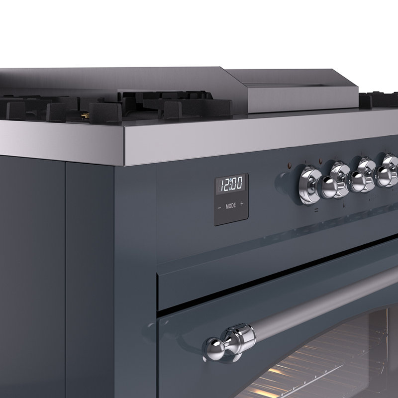 ILVE Nostalgie II 60 Dual Fuel Range, 5 Burners, Griddle, Frenchtop , Liquid Propane, Midnight Blue/Brass