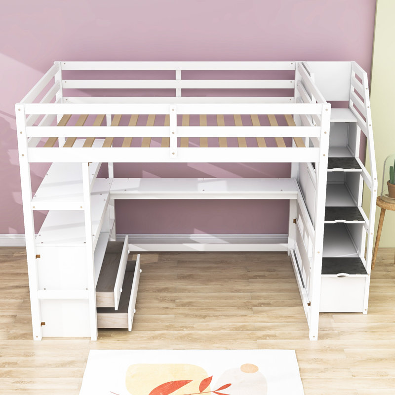 Casner 2 Drawer Loft Bed with Built-in-Desk by Harriet Bee, Full, White