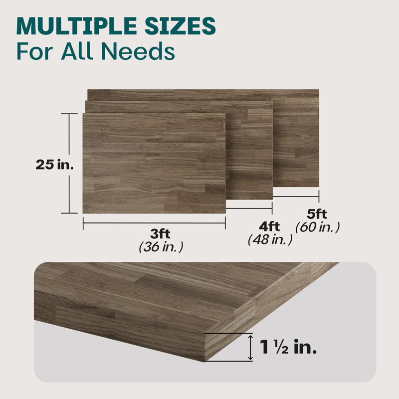 Bartlum Sturdy Solid Hevea Wood Block Countertop Dark Walnut for Workbenches, 1.5" H × 25" W × 60" D