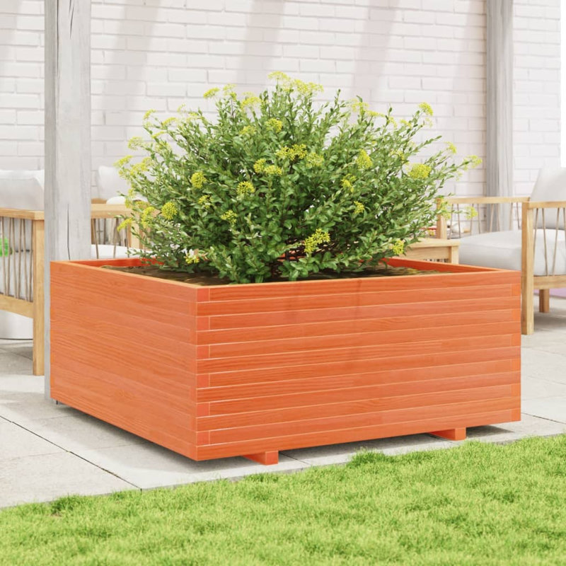Outdoor Planter Box, 49.5cm H x 110cm W x 110cm D, Wax brown