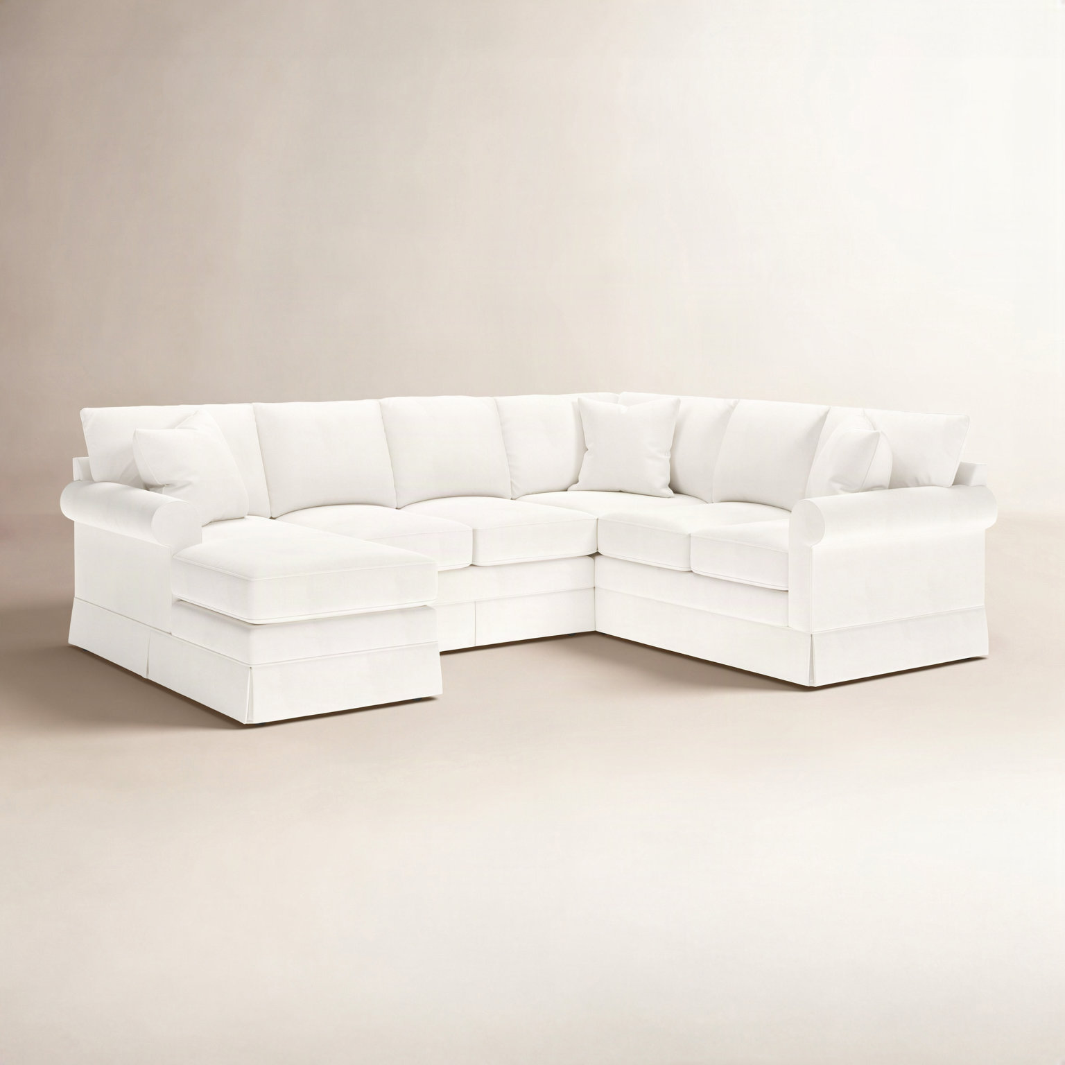 Friedman Upholstered Chaise U-Sectional, Classic Bleach White Twill, Left Hand Facing