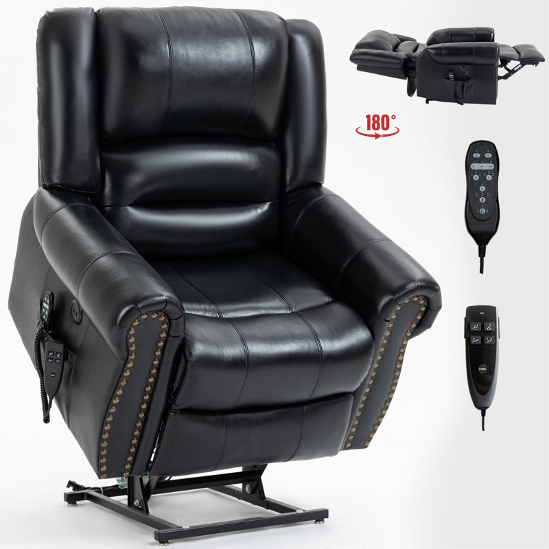 Power Lift Recliner Chair Heat Massage Dual Motor Infinite Position Up To 350 Lbs, Faux Leather, Heavy Duty Motion Mechanism With Usb Ports