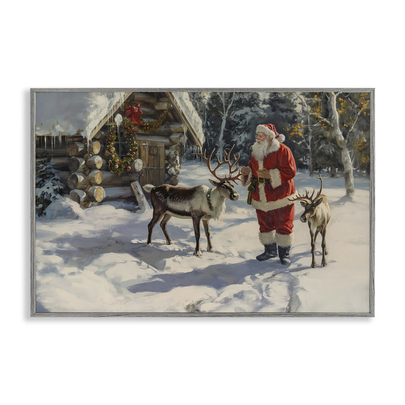 Père Noël et renne, art giclée par Imagine It Images, Estampe numérique Farmhouse, H 20 po x l 30 po