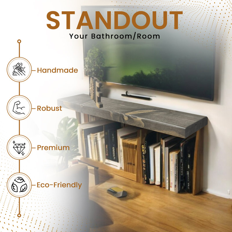Shelf | Wall-Mounted Wooden Board With FLOATING Brackets, 4.5cm H x 50cm W x 22cm D, Driftwood