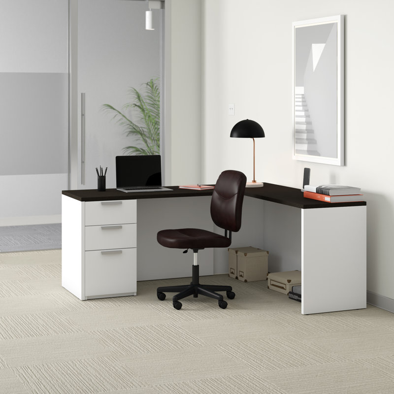 Bureau de direction en L réversible Kadian, Blanc