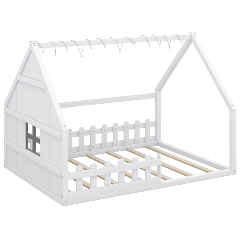 Lenard Kids Full Size Wood House Bed, White