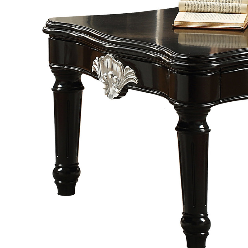 Black Coffee Table - Intricate Scalloped Pattern And Solid Structure Design Support