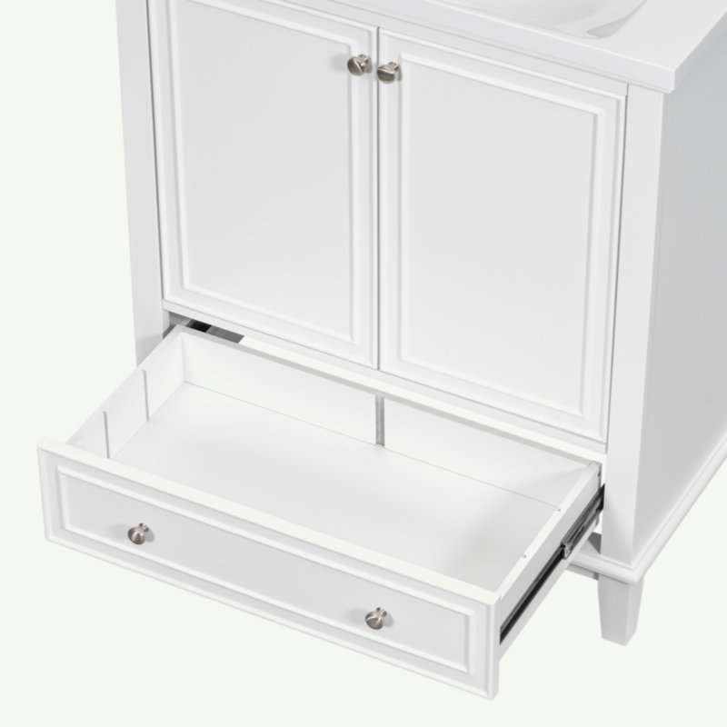 Meuble-lavabo 30 po sans lavabo, base seulement, armoire de salle de bain multifonctionnelle avec portes et tiroir, cadre solide et panneau de fibres à densité moyenne, blanc