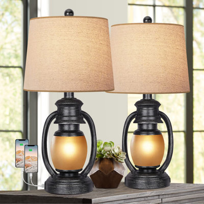 Table Lamps For Bedroom Set Of 2 Rustic Farmhouse Living Room Bedside Lamp With 2 USB Port And Outlet Black Nightstand Lamps With Nightlight Miner Lan -  Longshore Tides, DCEC52219D9141C3B35A5114C1DA0EE1