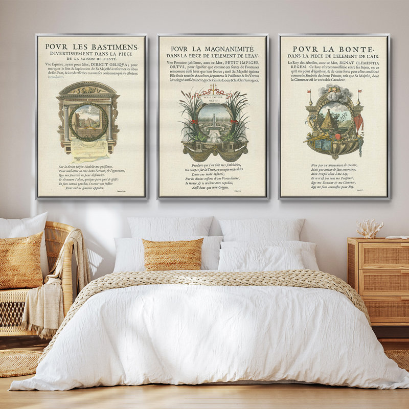 Ex-libris imprimé I - ensemble de 3 reproductions encadrées sur toile, Argent, H 40 po x l 78 po