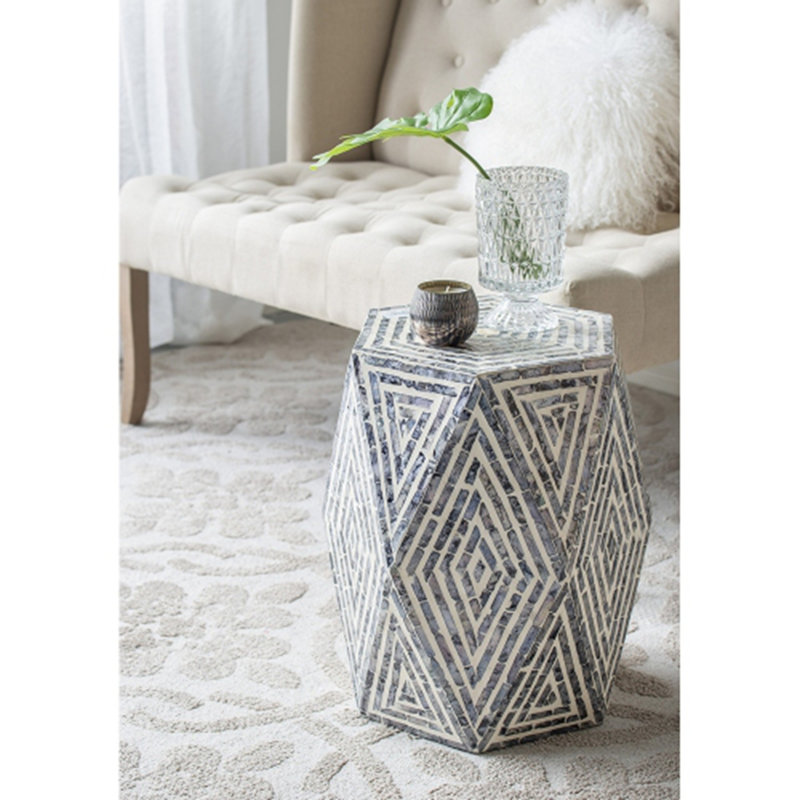Hexagon Garden Stool, Capiz Accent Side Table