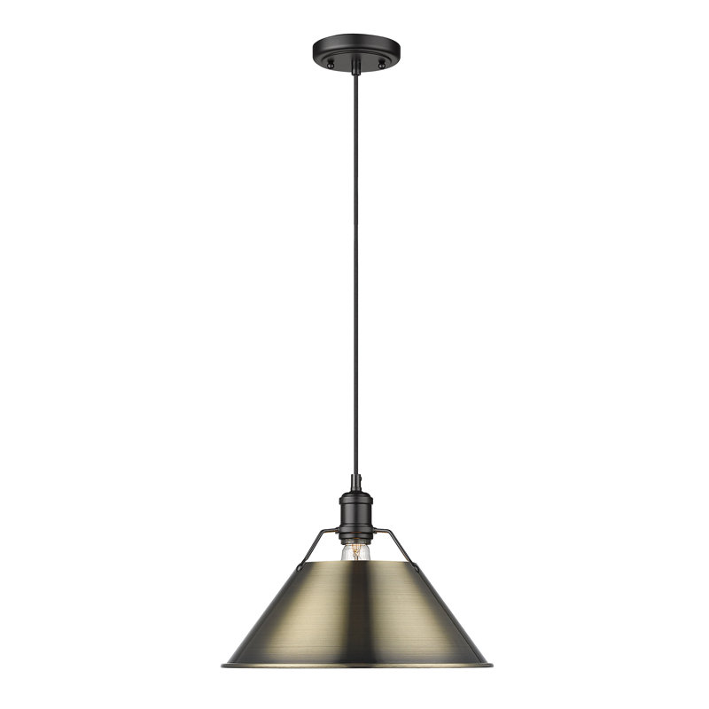 Luminaire suspendu conique à 1 lumière Weatherford, Noir mat, Laiton vieilli, H 131,5 po x l 14 po x P 14 po