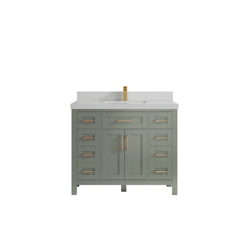 Cambridge 42 In. W X 22 In. D Single Sink Bathroom Vanity In Evergreen With 2 In. Quartz, Carrara Quartz